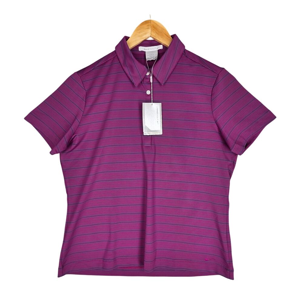 NIKE GOLF FITDRY WOMEN’S POLO – PURPLE STRIPE – SIZE L (12–14) – STRETCH BLEND